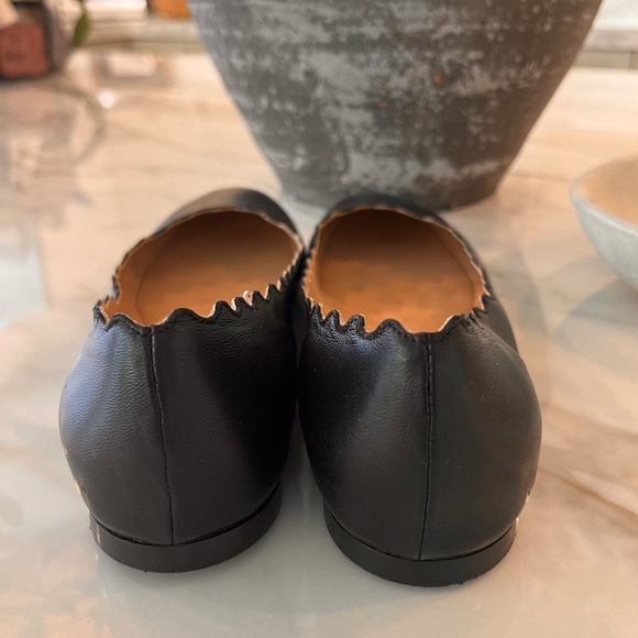 Chloe 🖤 Lauren scalloped black leather ballet flats size 37 worn once 🖤🖤🖤 - Picture 3 of 8